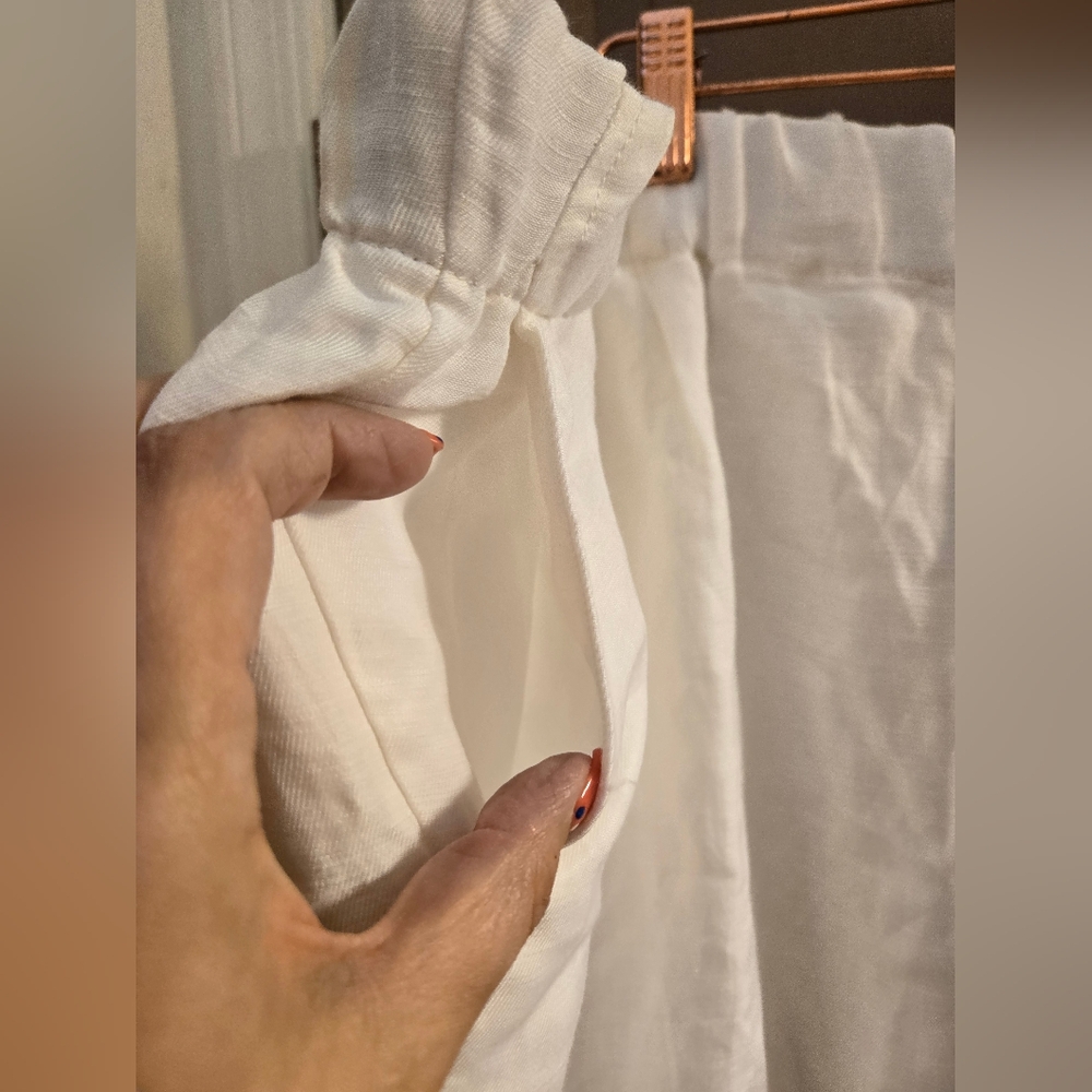 White Wide-Leg Linen Blend Pants - Picture 3 of 5